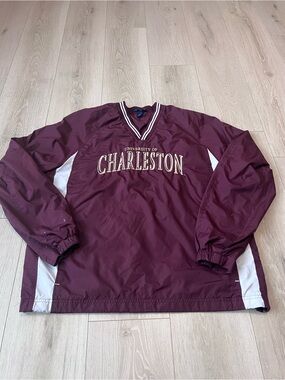 Sport-Tek Maroon and White V-Neck Pullover Windbreaker